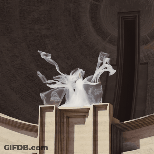 Woman Statue In White Dress At L Building GIF