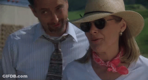 Woman Straw Hat Sunglasses, Man He Monster Under GIF