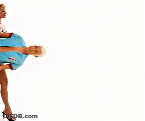 Woman Striped Bathing Suit Man Blue Shirt Letter K GIF