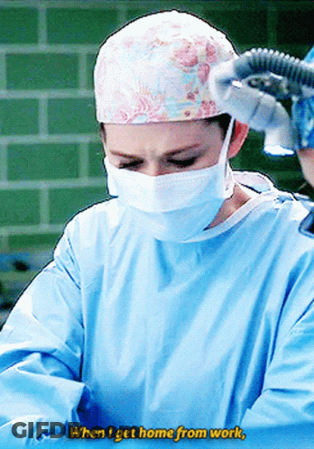 Woman Surgical Gown Mask When Home From Work GIF