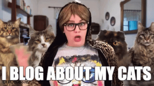 Woman Surrounded By Cats I Blog About My Cats GIF
