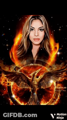 Woman Surrounded By Flames And Phoenix GIF