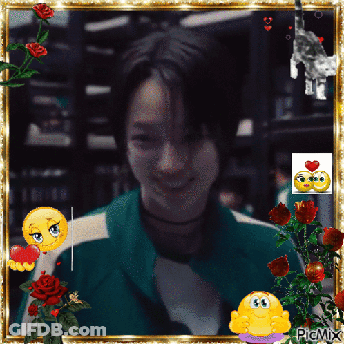 Woman Surrounded By Flowers And Smiley Faces Picmix GIF