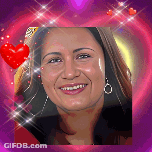 Woman Surrounded By Hearts And Sparkles On Purple GIF