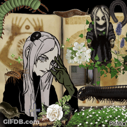 Woman Surrounded By Insects And Flowers Picmix GIF