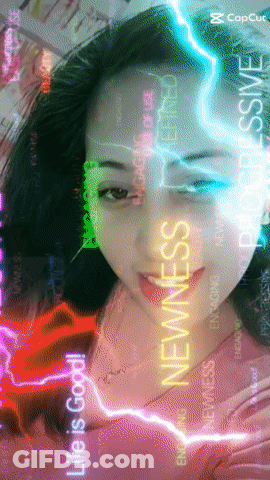 Woman Surrounded By Words Newness GIF
