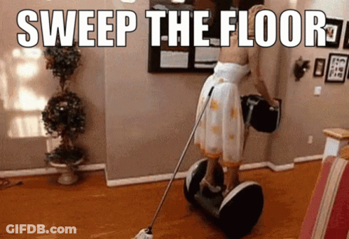 Woman Sweeping Floor On Segway GIF