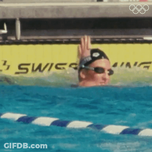 Woman Swimming In Pool With Swiss Sign GIF