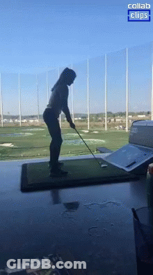 Woman Swinging Golf Club With Collab Clips Logo GIF