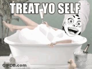 Woman Taking A Bath With Towel On Head Saying Treat Yo Self GIF