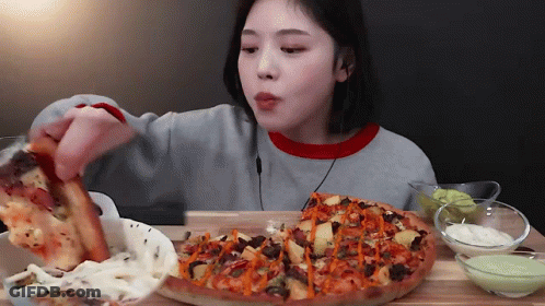 Woman Taking Pizza Slice GIF
