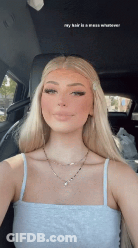 Woman Taking Selfie In Car Saying My Hair Is A Mess Whatever GIF