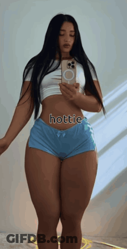 Woman Taking Selfie In Mirror With Hottie On Stomach GIF