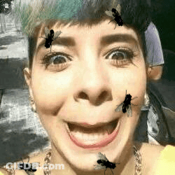 Woman Taking Selfie With Flies GIF