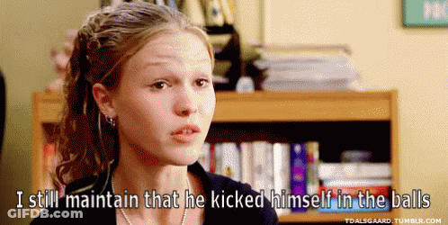 Woman Talking About Man Who Kicked Himself In The Balls GIF