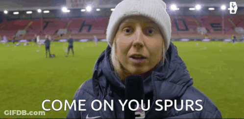 Woman Talking Into Microphone Come On You Spurs GIF