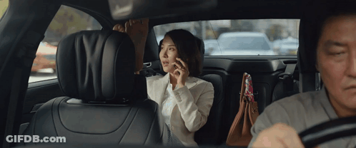 Woman Talking On Phone In Back Seat GIF