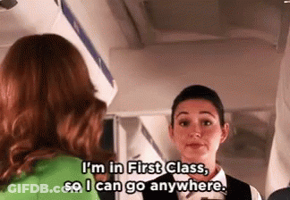 Woman Talking On Plane Says I'm In First Class So I Can Go Anywhere GIF