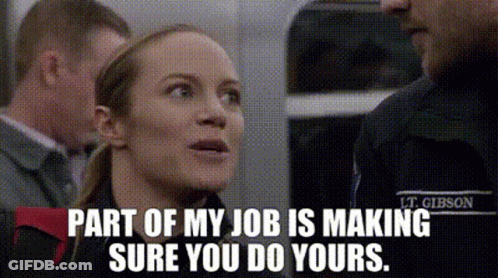 Woman Talking To Man On Train Saying Part Of My Job Is Making Sure You Do Yours GIF