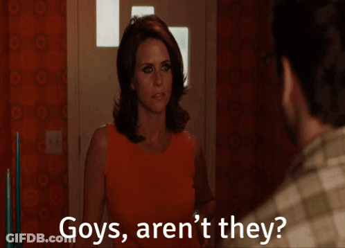 Woman Talking To Man Saying Goys Arent They GIF
