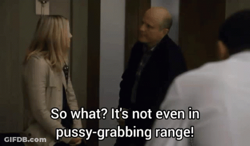 Woman Talking To Man Saying So What It's Not Even In Pussy-Grabbing Range GIF
