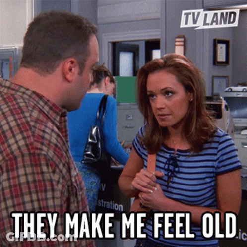Woman Talking To Man Saying They Make Me Feel Old GIF