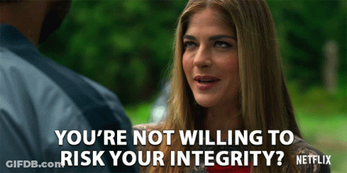 Woman Talking To Man Saying You're Not Willing To Risk Your Integrity GIF