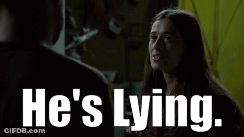 Woman Talking To Man With Words He's Lying GIF