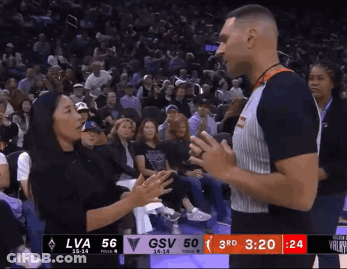 Woman Talks To Referee During Basketball Game GSV Vs UVA GIF