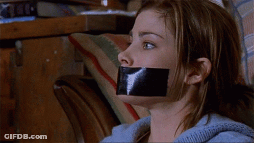 Woman Taped To Couch Mouth Duct-Taped GIF