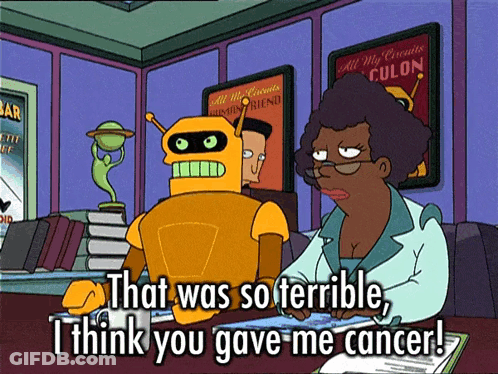 Woman Telling Robot You Gave Me Cancer GIF