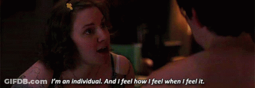 Woman Telling Shirtless Man I'm An Individual GIF