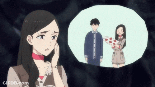 Woman Thinking About Man And Woman Holding Heart GIF