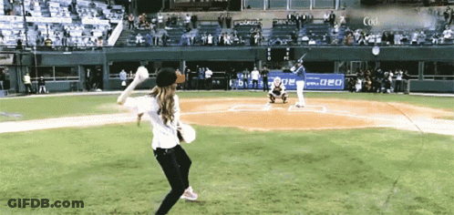 Woman Throwing Baseball Field Sign Dea GIF