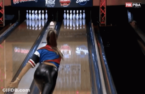 Woman Throws Ball At Bowling Alley With Fox PBA GIF