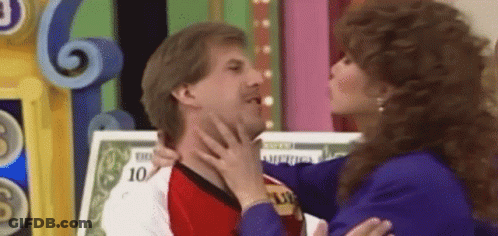Woman Touching Man's Neck In Front Of 10 Dollars Sign GIF