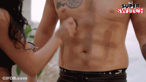 Woman Touching Shirtless Man Stomach Super Switch GIF