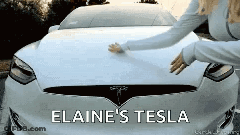 Woman Touching White Tesla Model S GIF