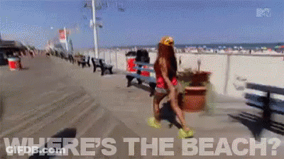 Woman Walking Boardwalk Where's The Beach GIF