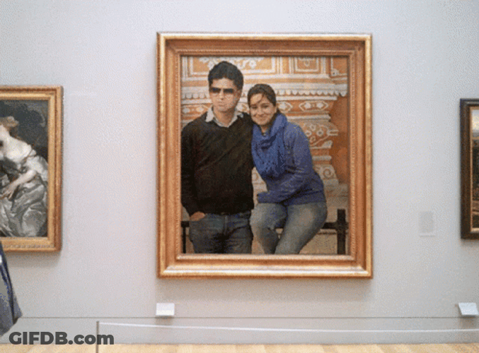 Woman Walking By Museum Painting GIF