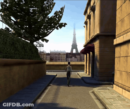 Woman Walking Down Street With Eiffel Tower GIF