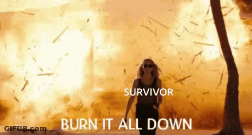 Woman Walking In Front Of Explosion Survivor Burn It All Down GIF