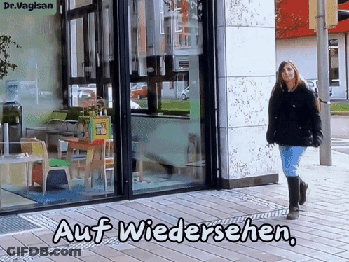 Woman Walking In Front Of Store Auf Wiedersehen GIF