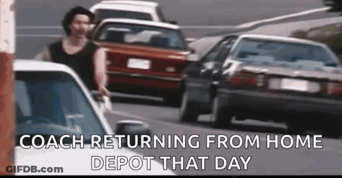 Woman Walking Next To Cars Saying Coach Returning From Home Depot That Day GIF
