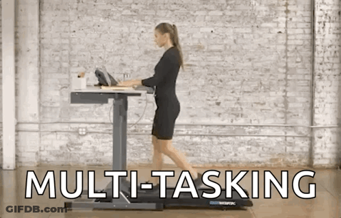 Woman Walking On Treadmill At Desk GIF