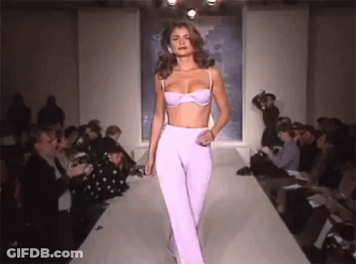 Woman Walking Runway In Bra And Pants GIF