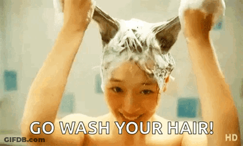 Woman Washing Hair In Bathtub With Cat Ears GIF