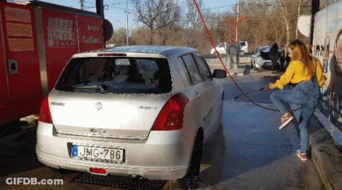 Woman Washing Suzuki Car With License Plate JMG-786 GIF