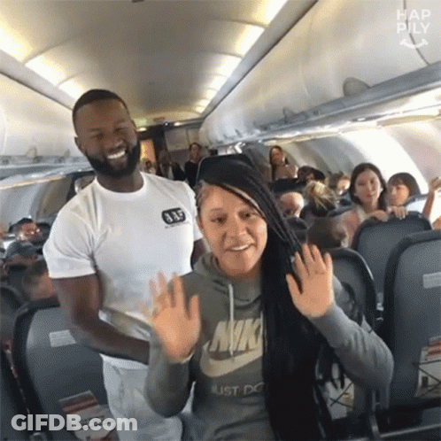 Woman Waving At Man On Airplane GIF