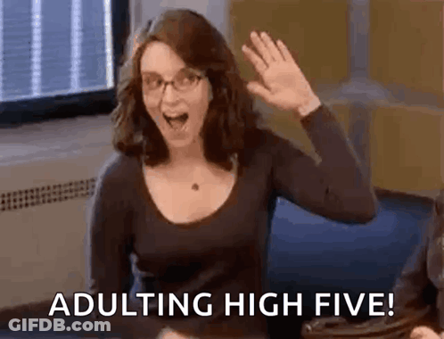 Woman Waving Saying Adulting High Five GIF